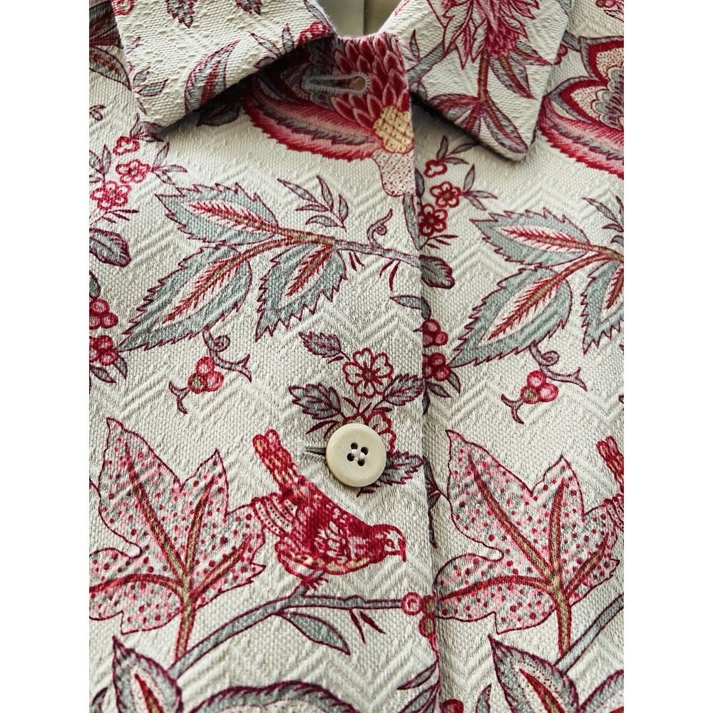 TALBOTS Womens Blazer Size 14W Floral Birds Textured Cotton Silk Casual Jacket - Picture 3 of 10